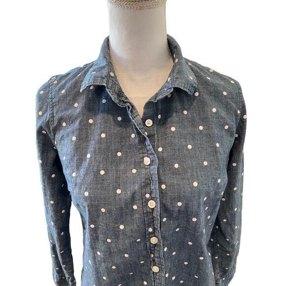 J Crew Blue Chambray Polka Dot Button Up Shirt S - Picture 2 of 6